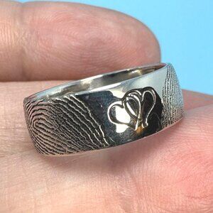 Fingerprint Design Heart Band 6mm Ring VTG Solid Sterling Silver 925 Size 6